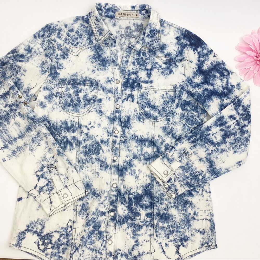 Carmar Bleached Chambray Pearl Snap Western Rodeo Top - Picture 5 of 10